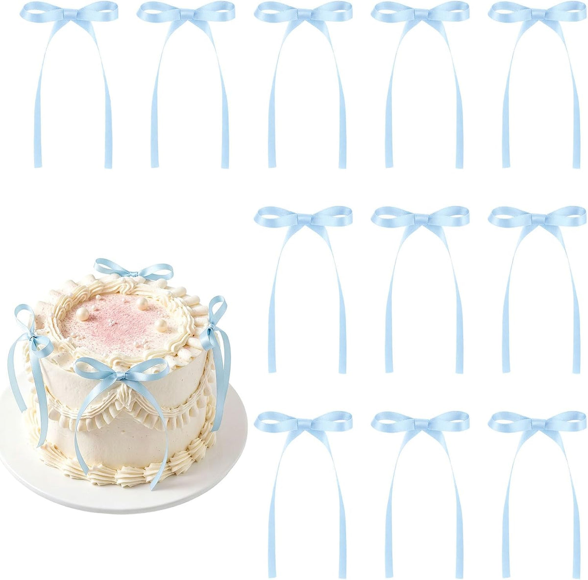 30 Pack Bow Cake Toppers Black Ribbon Bows for Cake Halloween Party - Blue