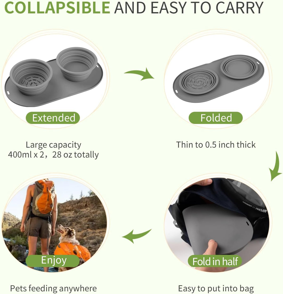 Puppy Dog Bowl, Travel Bowls Dog Food Bowls&Dog Water Bowls - Dark grey - image 3