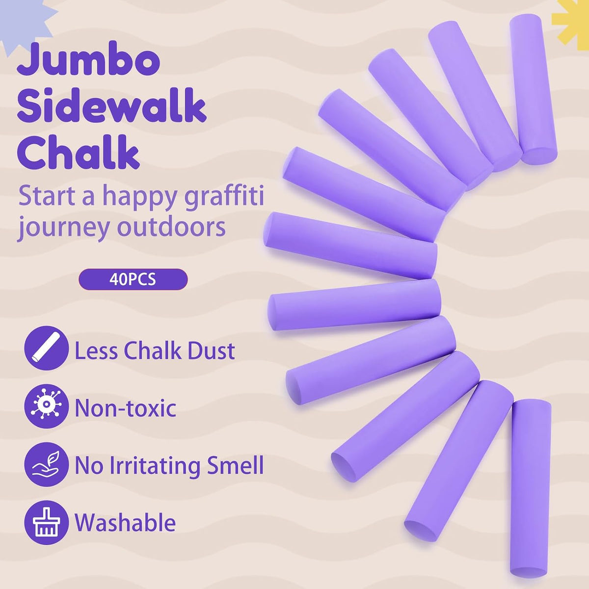 Fulmoon 40 pieces jumbo round white sidewalk chalk for kids - view 22