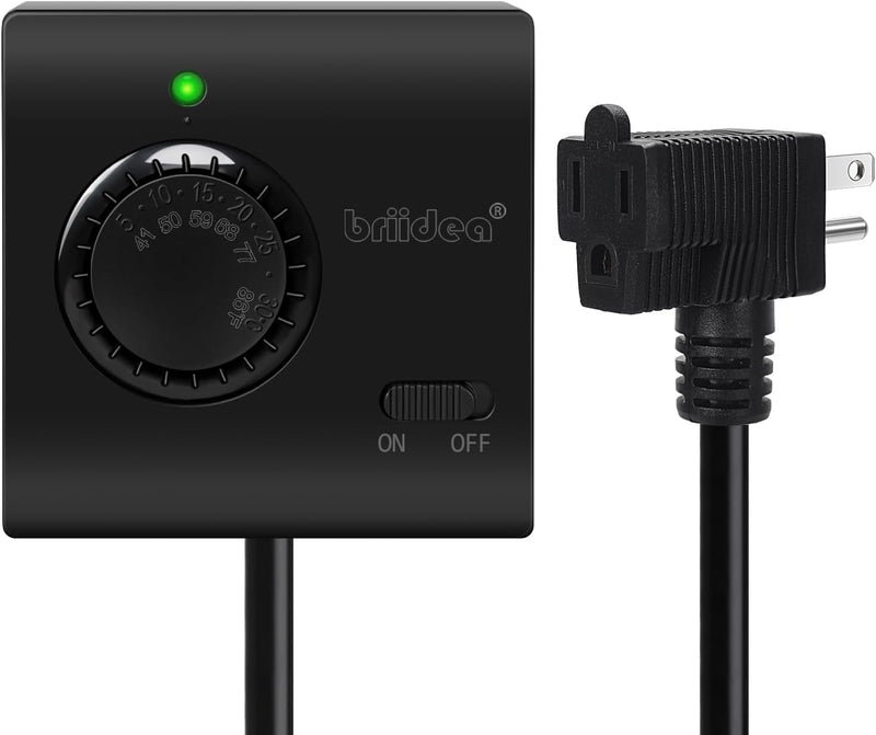 Adjustable Thermostat, Briidea Plug in Heating & Cooling Thermostat with LED Indicator, Compatible - Black