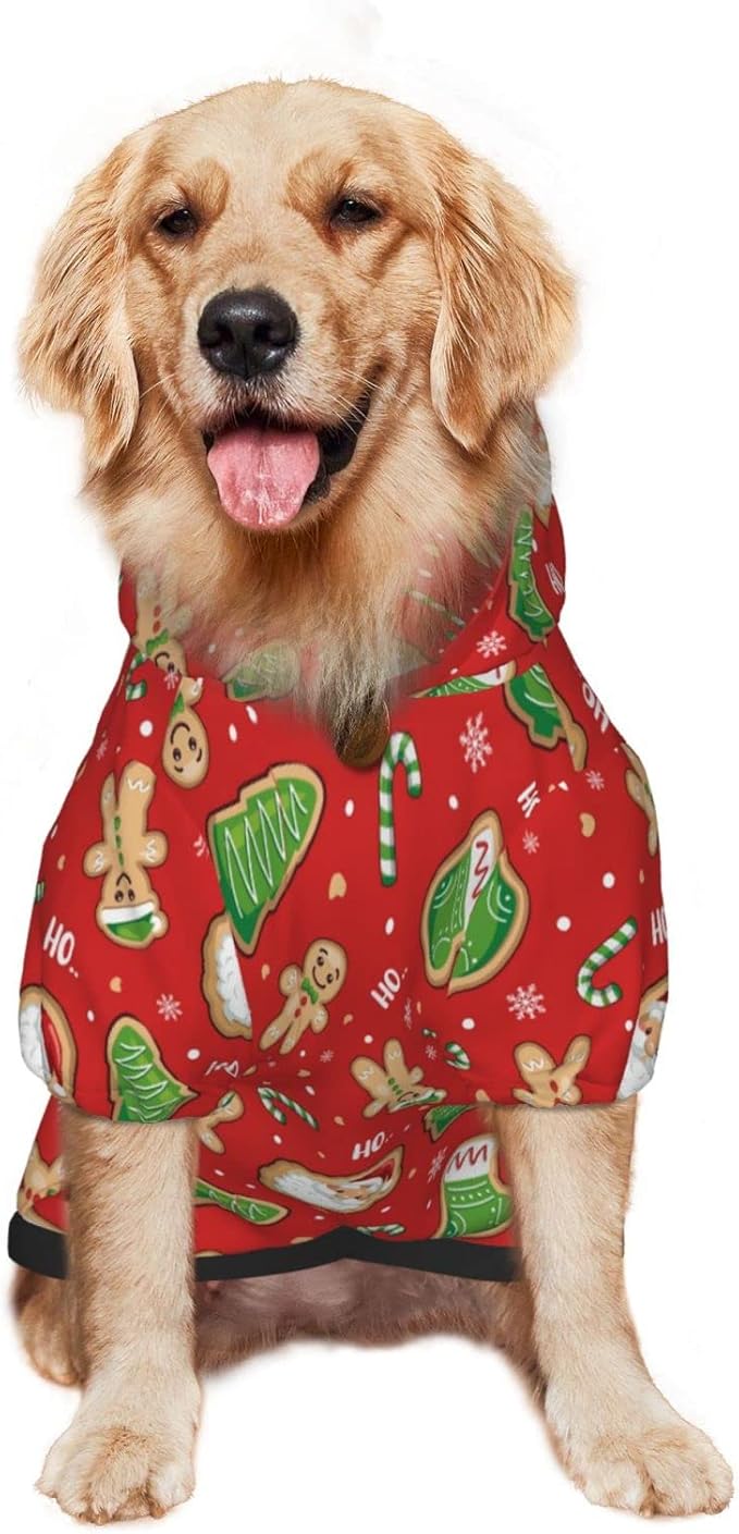 Santa Claus with Gingerbread Man Hoodie,Christmas Cosplay Dog Clothes with Pocket and Hat Winter Clothes Sweaters XXX-Large