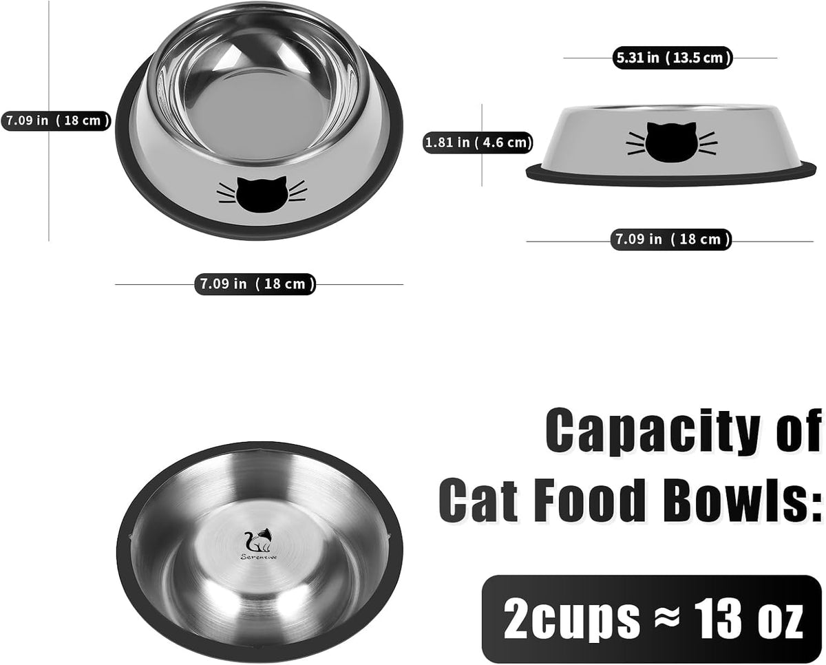 Serentive 2 Pcs Non-Slip Stainless Steel Small Cat Food Bowls - Silver / 13 oz - image 2