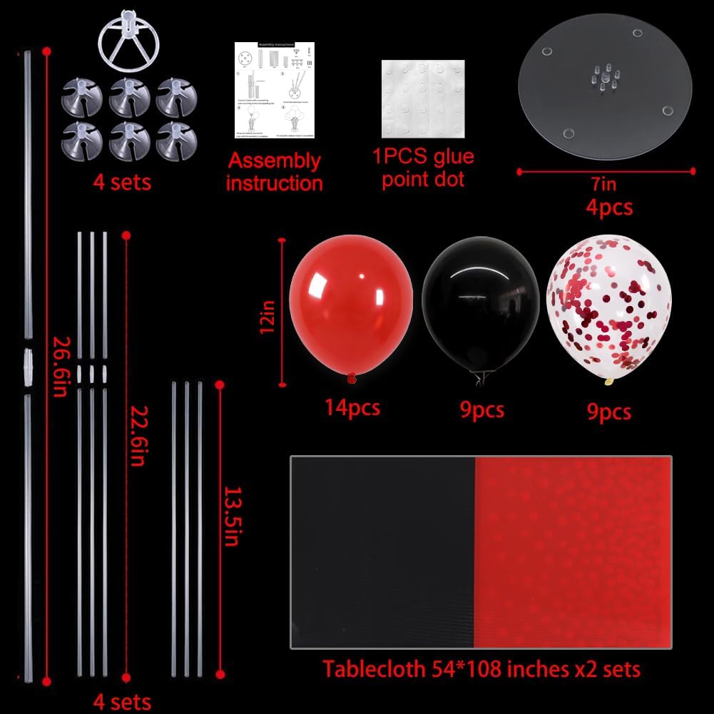 TONIFUL 4 Set Black Gold Balloon Stand Balloon Centerpieces for Table – Fun for Kids & Family - Black Red Red Tablecloth / 4 Set Balloon Stand-Tablecloth - image 2