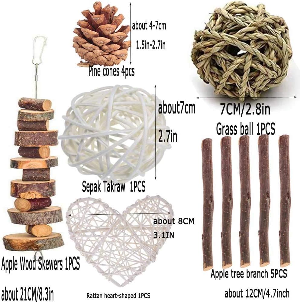 ANDES Rabbit Chew Toys, Pet Bunny Tooth Chew Toys Organic Natural Apple Wood Grass Cake Ideal - 13PCS - image 2