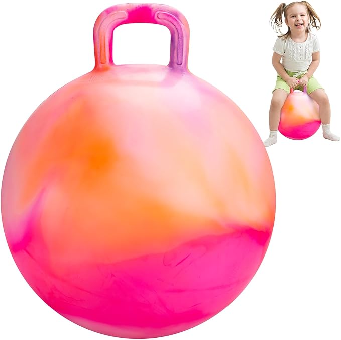 INPODAK Hopper Ball, 22 Inch Bouncy Ball with Handle for Kids, Hippity Hop Jumping Bounce Hopping Toy for Boys Girls Ages 7-12 with Pump and Gift Box Great Gift for Birthday Holiday (Orange)