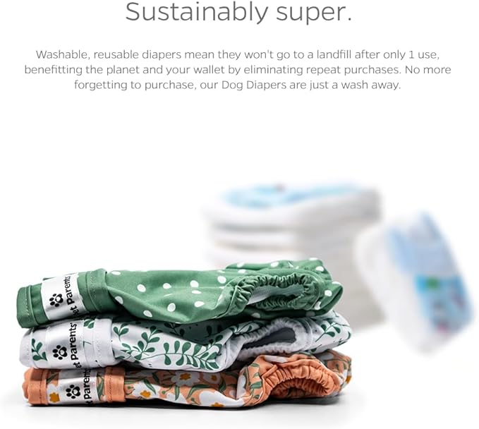 Pet Parents® Washable Dog Diapers (3pack) + Extendrs® of Durable Doggie Diapers, Premium Dog Diapers Female (Medium, Daisy)