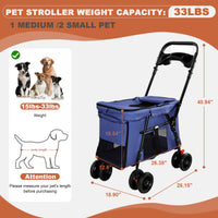 Pet Stroller, Foldable 4-Wheel Design, Breathable Mesh Dog Cat Stroller with Shockproof Wheels, Brake System, Storage Tr