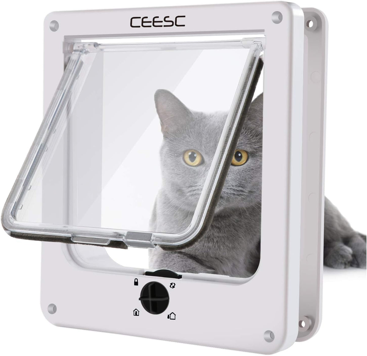 CEESC Medium Cat Door for Interior/Exterior, for Pets <15.75" - M- Inner size: 6.18"(W) x 6.3"(H) / White