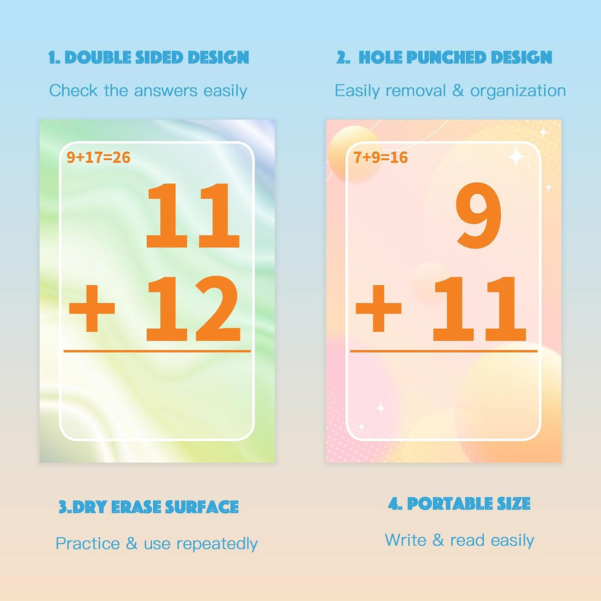 Alened addition and subtraction flash cards with rings and dry-erase markers - view 17