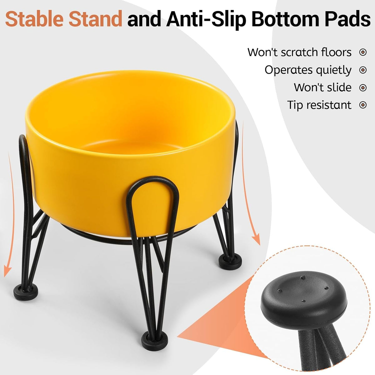 Elevated Dog Bowls, Ceramic Raised Dog Bowl Set with Anti-Slip and Non-Tip Metal Stand, 2 Pack Pet - Yellow / 7.6 Cups | 2 Pack | For Large Dogs - image 4