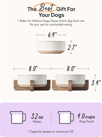 Ceramic Dog and Cat Bowl Set with Acacia Wood Stand - M-4 Cups / Lines+Dot - image 3