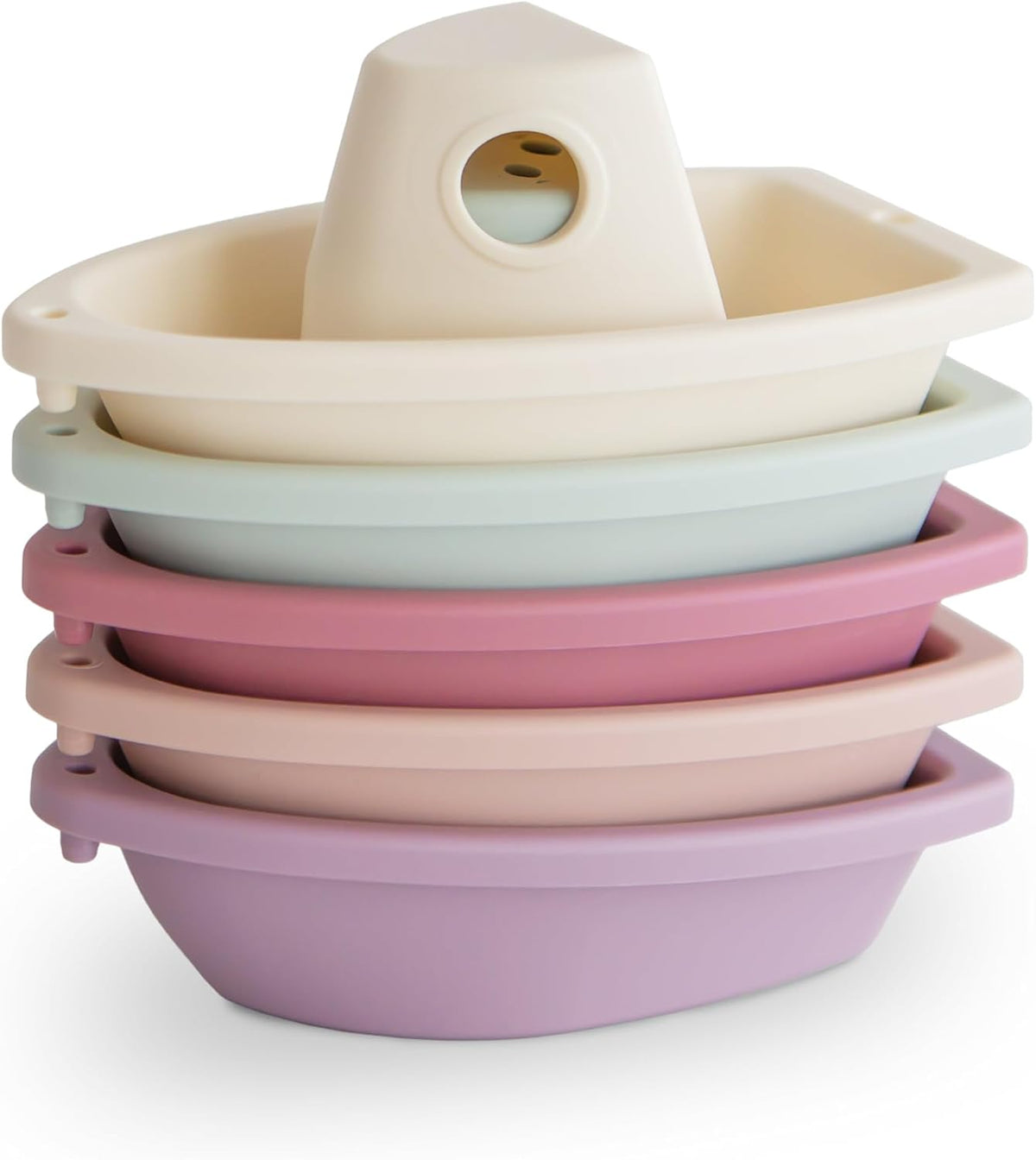 mushie Stackable Bath Boats Floating Toy, Made in Denmark - Boats Petal