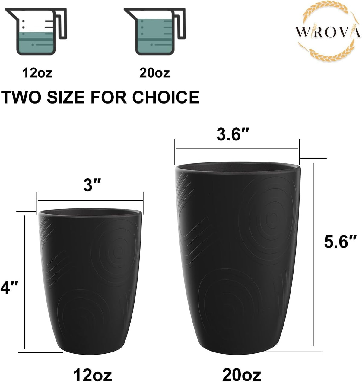 Wrova set of 8 black reusable wheat straw cups, 20 oz, stackable - view 33