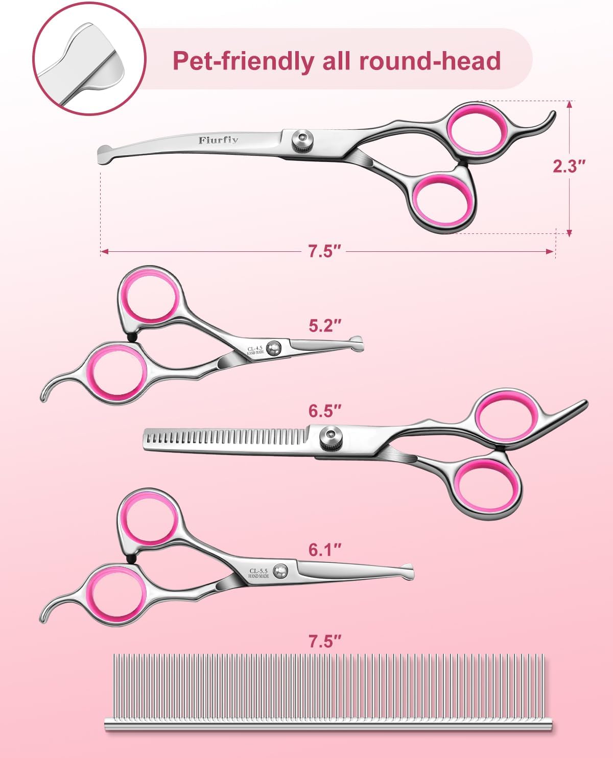 6-in-1 Dog Grooming Scissors - Pink 6 in 1 - image 2
