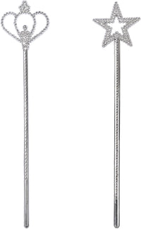 Liatunou silver princess fairy wands, one star wand and one crown wand, 2 pack