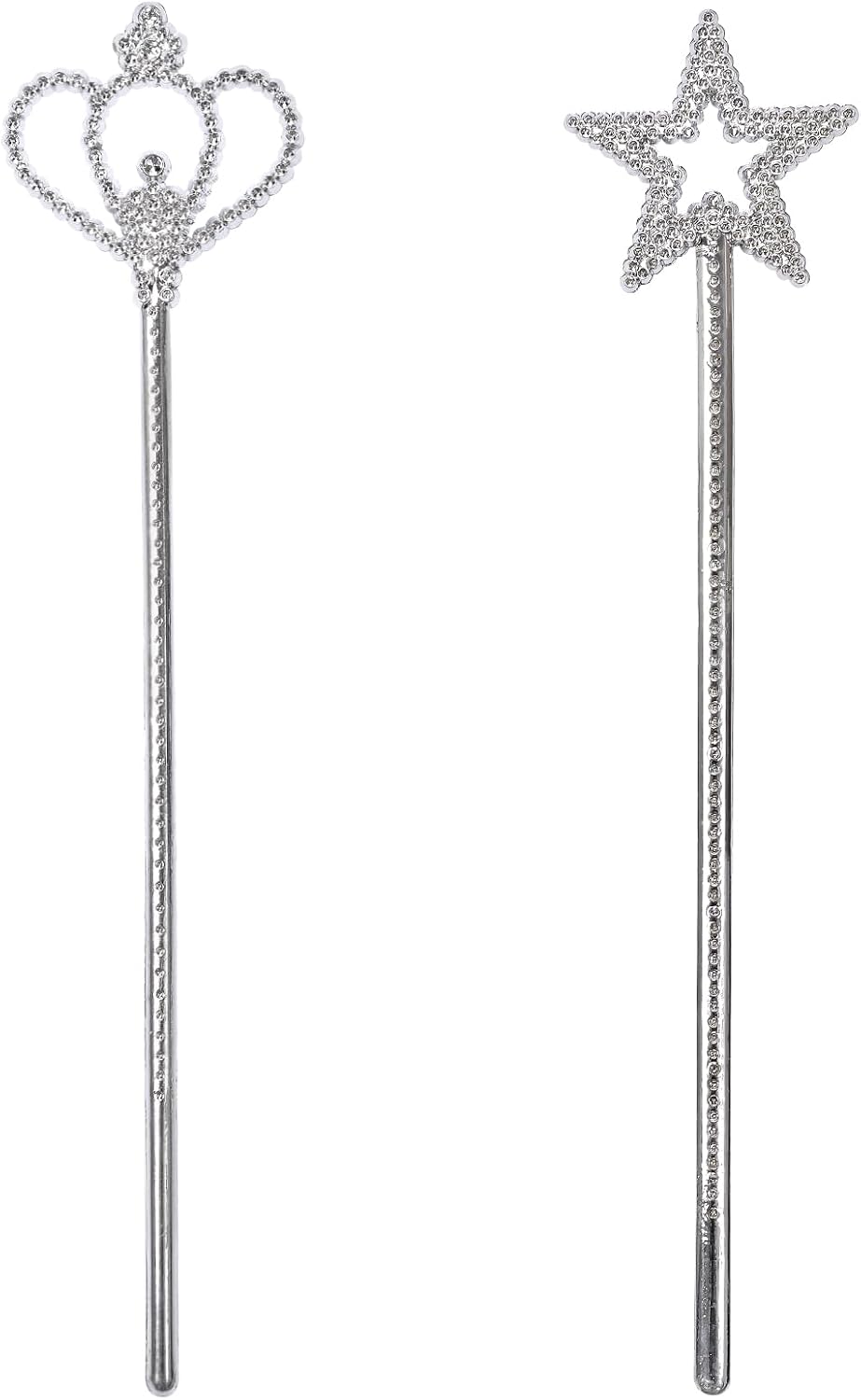 Liatunou silver princess fairy wands, one star wand and one crown wand, 2 pack