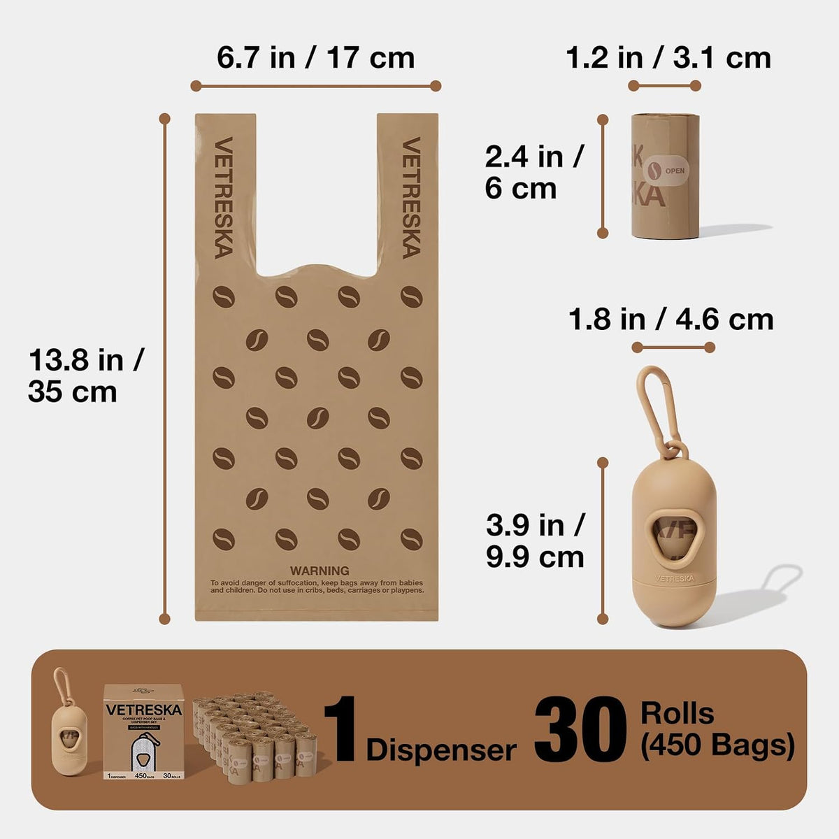 VETRESKA Dog Poop Bags with Handles 240 Count - Coffee / 1 Count (Pack of 450) - image 2