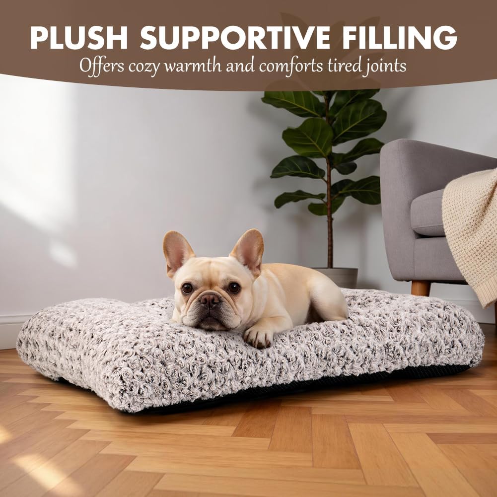 Dog Bed Crate Pad for Small Dogs 24"x18" Coffee – Essentials for Dogs - Medium 30"x20" / Rosette Pattern Brown - image 4