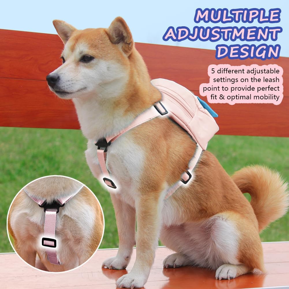 Dog Backpack Harness with Leash - Small / Pink - image 3