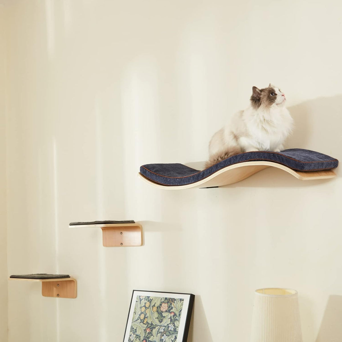 2 Set Cat Wall Steps, Wooden Cat Climbing Shelf for Wall - Wave