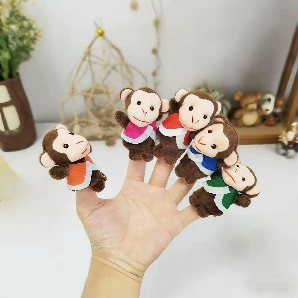 7-pack of plush 5 little monkeys finger puppets for kids storytelling - view 7