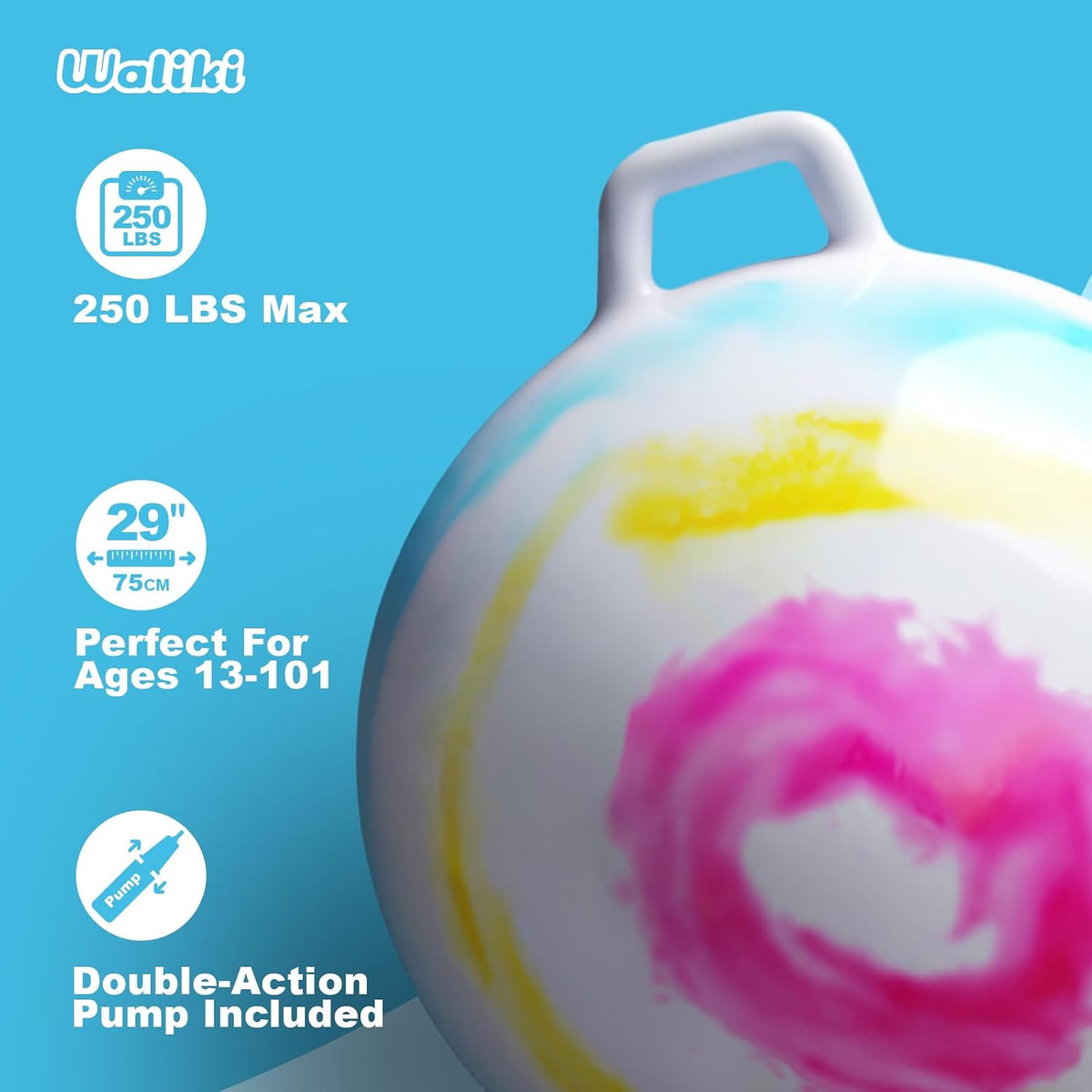 WALIKI Hopper Ball for Adults, Jumping & Hopping Ball for Mom - Multicolored / Adult: 16-101 (29”/75CM) - image 3