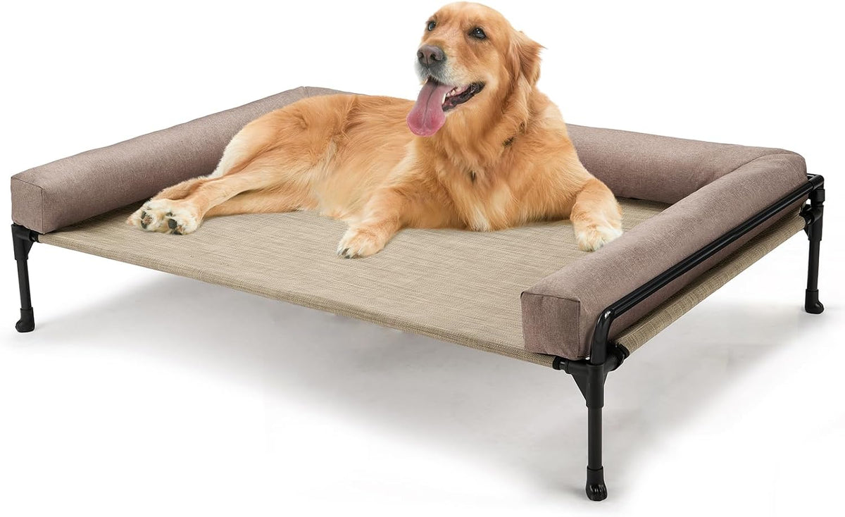 Veehoo Outdoor Elevated Dog Bed-Cooling Raised Dog Cot for Large - Beige Coffee / 41.0"L x 27.0"W x 13.0"Th