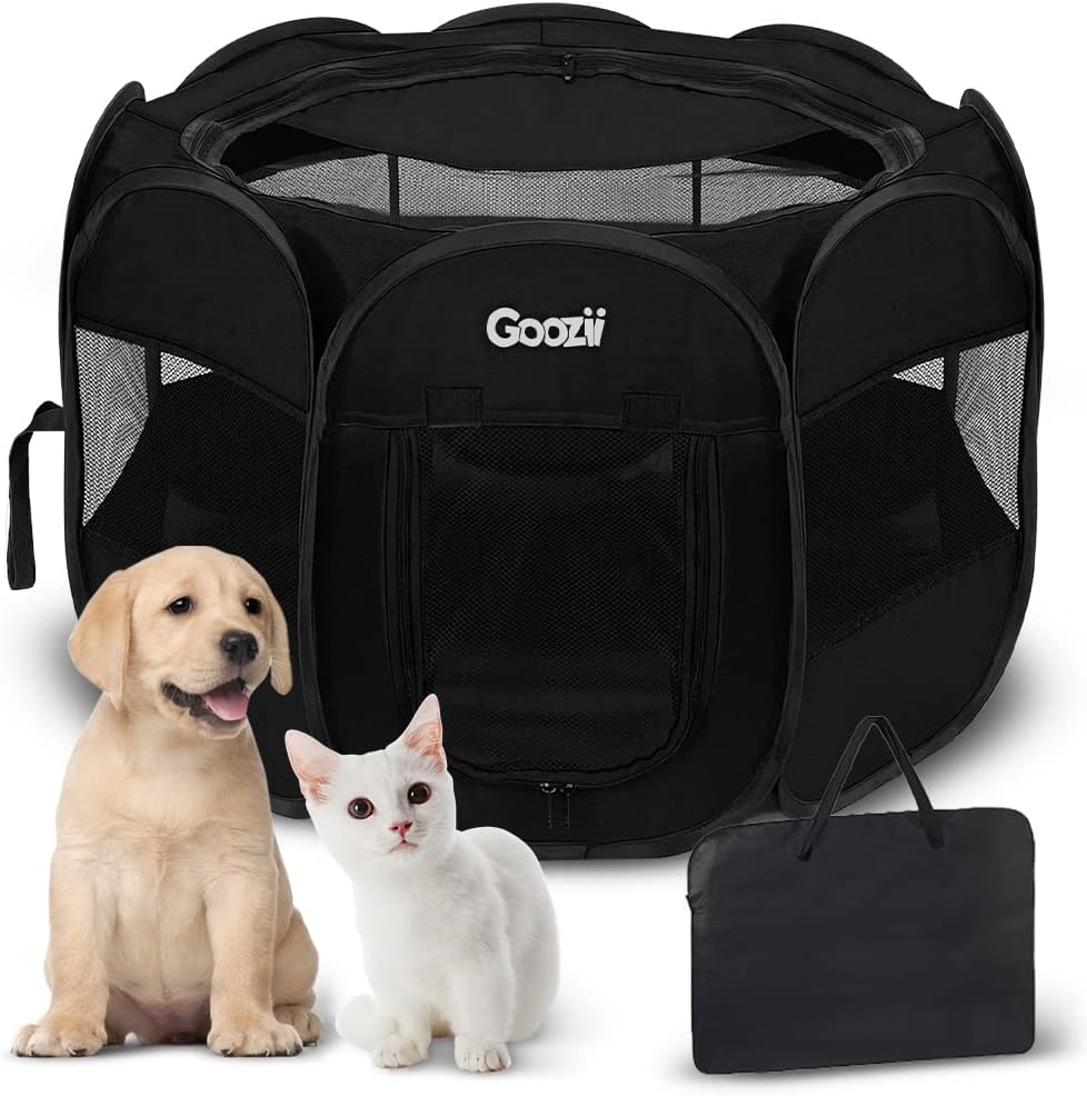 GOOZII Pet Cat Playpen for Indoor Cats Enclosed - Black / M [35.5" x 35.5" x 23.1"]