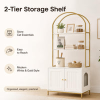 Cat Litter Box Enclosure with 2-Tier Shelves - White and Gold - image 2