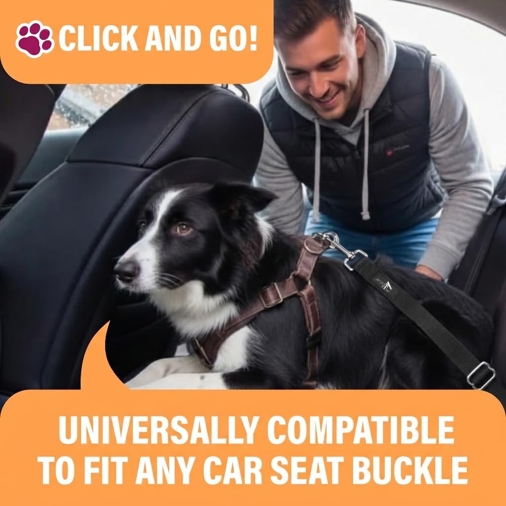 Black Car Seat Belt for Dogs, Attaches to Harness & Collar - Black - 1 Pack - image 2
