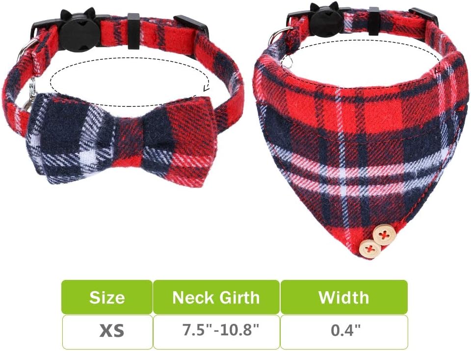 Faleela Breakaway Cat Collar with Bells - Red bow+bandana - image 4