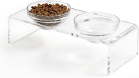 Acrylic Elevated Dog Cat Bowls Pet Feeder Double Bowl Raised Stand - Small: 3.75'' Height, 13.7 oz Glass Bowl