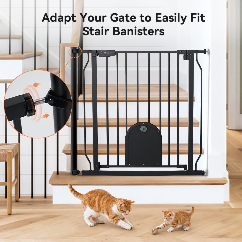 COMOMY 29.5-43.7" Pet Gate with Adjustable Cat Door for Stairs - Black / 33.4" Wide x 30" Tall - image 3