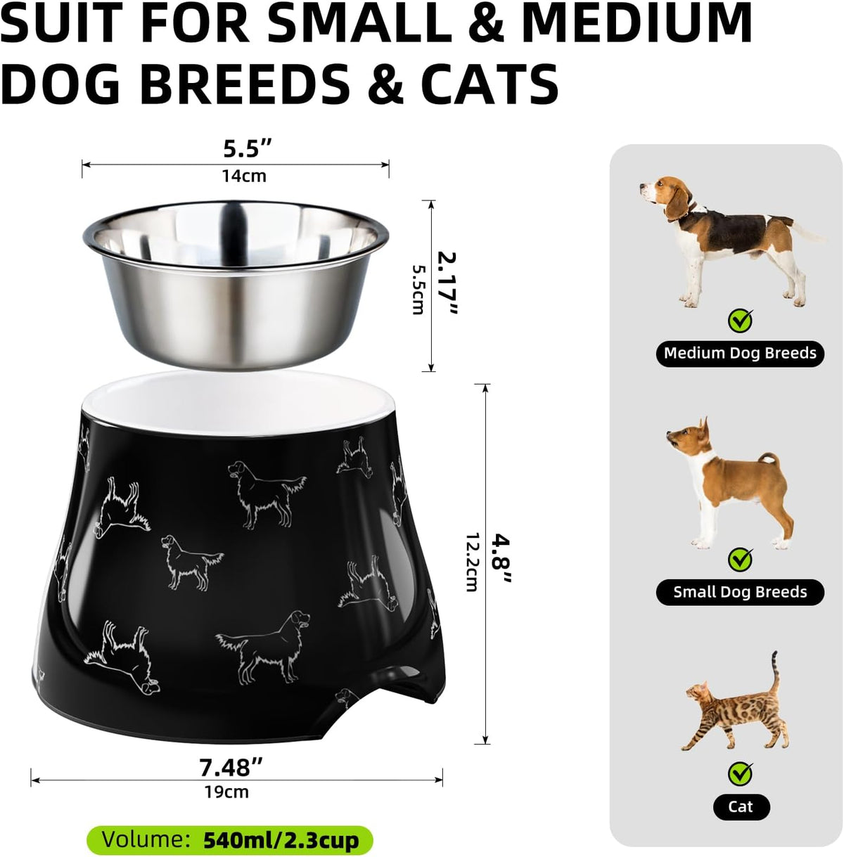 Elevated Dog Bowls with Stainless Steel Bowl - Black / M/2 Cups - image 4