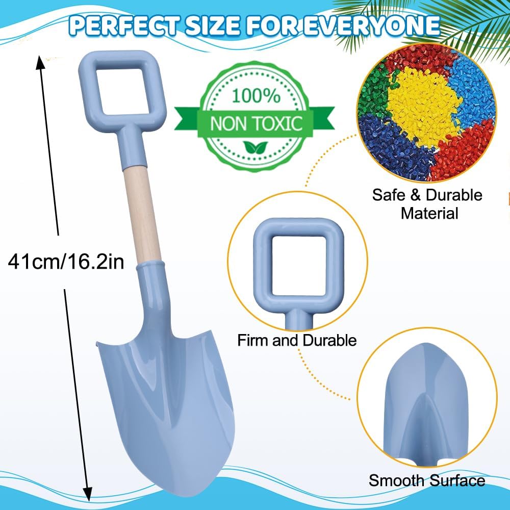 Dilabnba two 16 inch beach sand shovels with wooden handles and blue and green blades - view 11