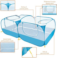 Lukovee Small Animals Playpen, Chicken Pen with Escape-Proof Detachable Bottom & 4 Zipper Doors, Breathable Foldable Portable Large Chicken Run Coop for Puppy Duck Kitten Rabbits Outdoor Yard (Blue)