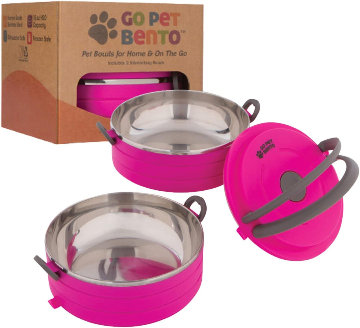 Healthy Human Travel Pet Bento Bowls - 2-Bowl Set / Pink