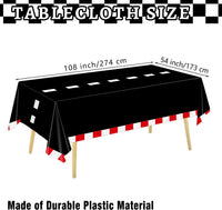 Oigco race car tablecloth with black and white checkered pattern on a rectangular party table - view 9