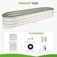 Galvanized Raised Garden Bed - 8×2×1ft Planter Raised Beds for Gardening | Oval Metal Garden Planter Box with Safety Edging and Bracing Rods for Vegetables Fruits and Flowers (White)
