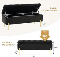 Velvet Storage Bench Ottoman,Versatile Seating with Hidden Storage,End of Bed Bench,Tufted Bench for Bedroom,Living Room,Entryway,Black
