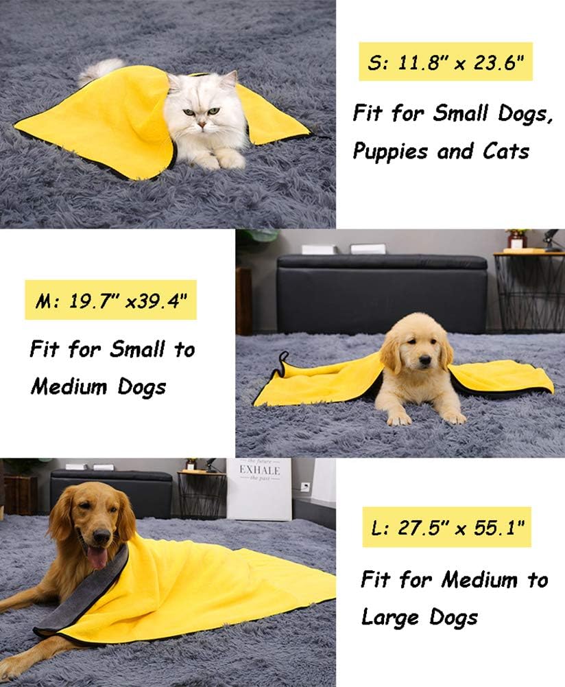Dog Bath Towel - Super Absorbent Microfiber Dog Towel for Small Dogs and Cats, Yellow & Grey 11.8" - Medium - image 3