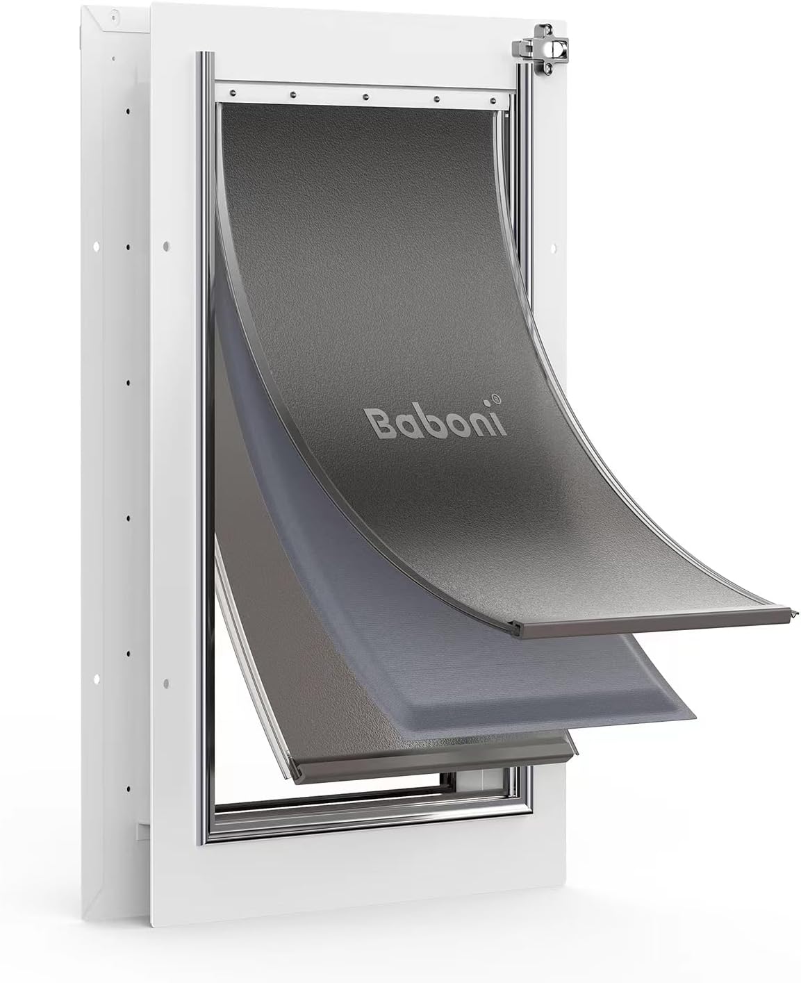 Baboni Dog Door for Door, 3-Flap, Durable Plastic Frame - White / Large / Metal Frame