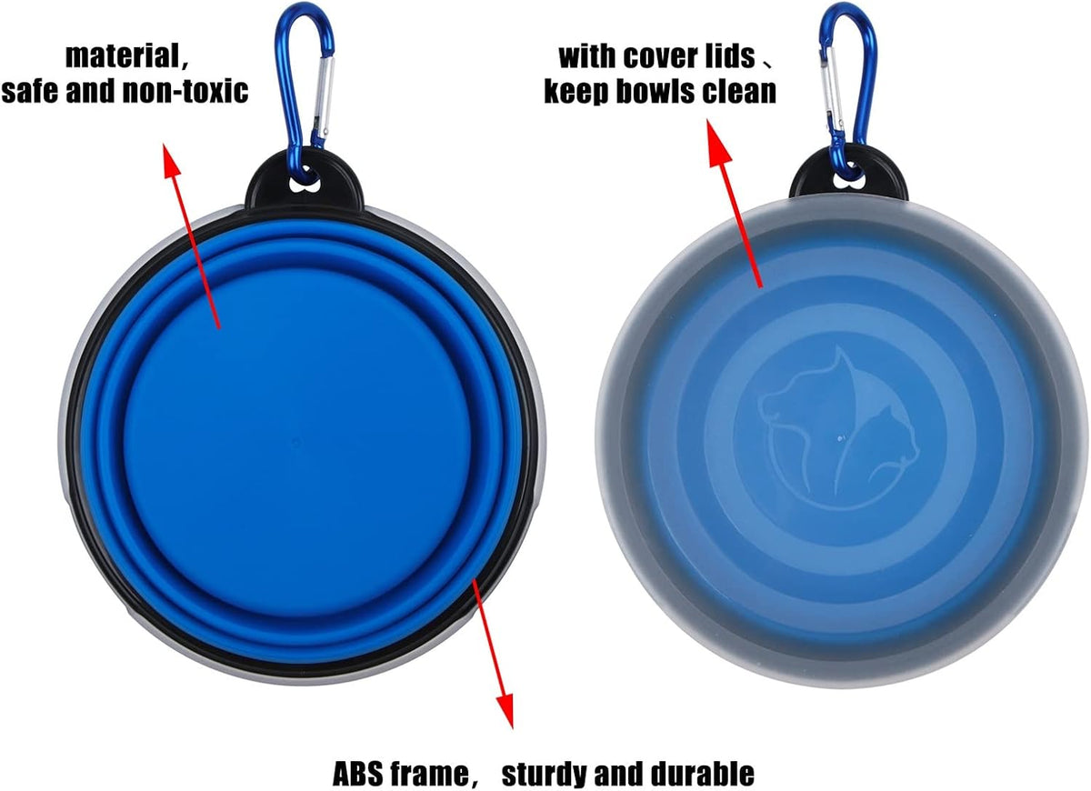 Collapsible Dog Bowl, with Lids - Small / Blue+Red - image 4