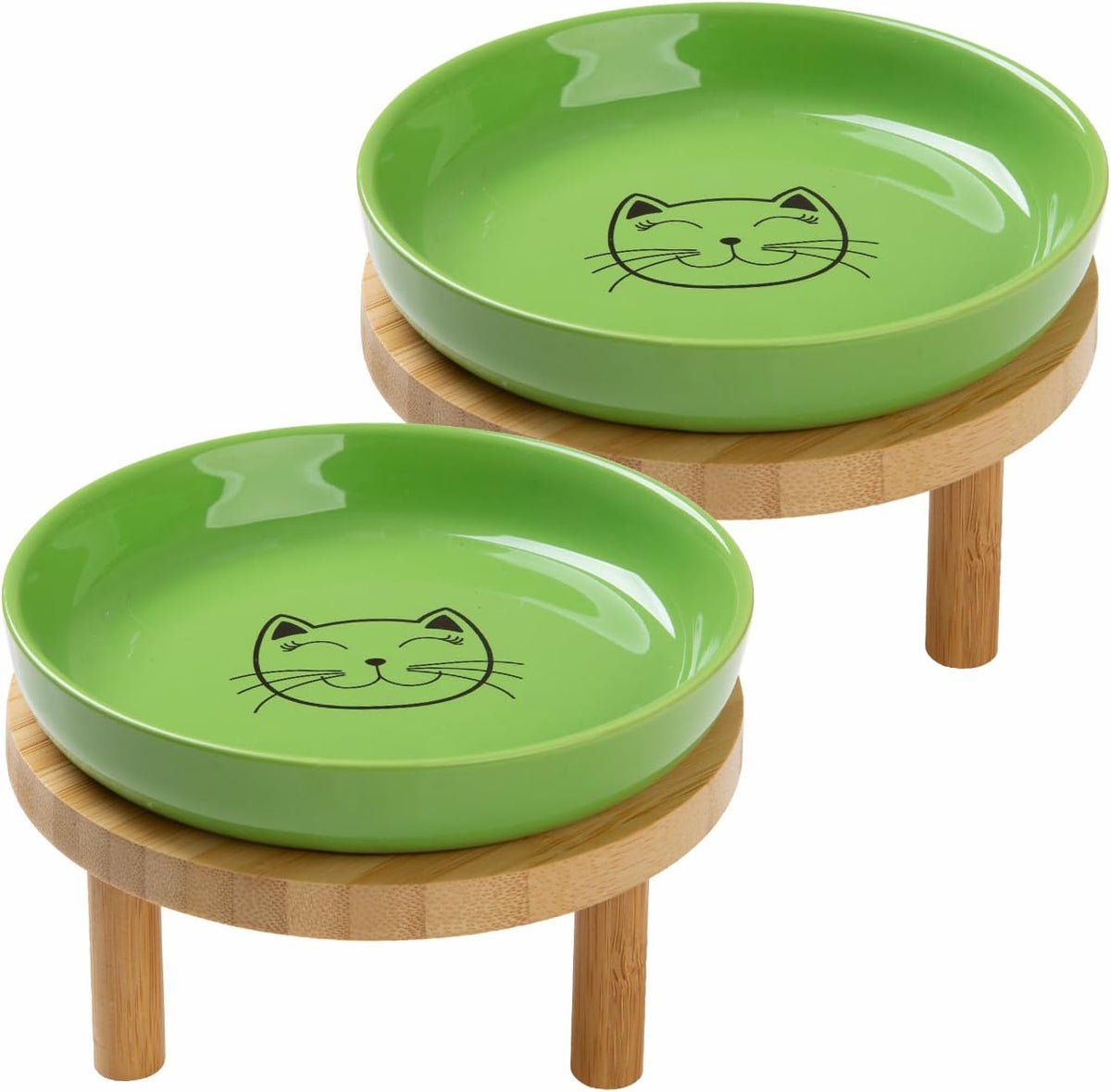 Shallow Wide Elevated Cat Bowls Whisker Fatigue – Essentials for Cats - Green / Plate with stand(set of 2)