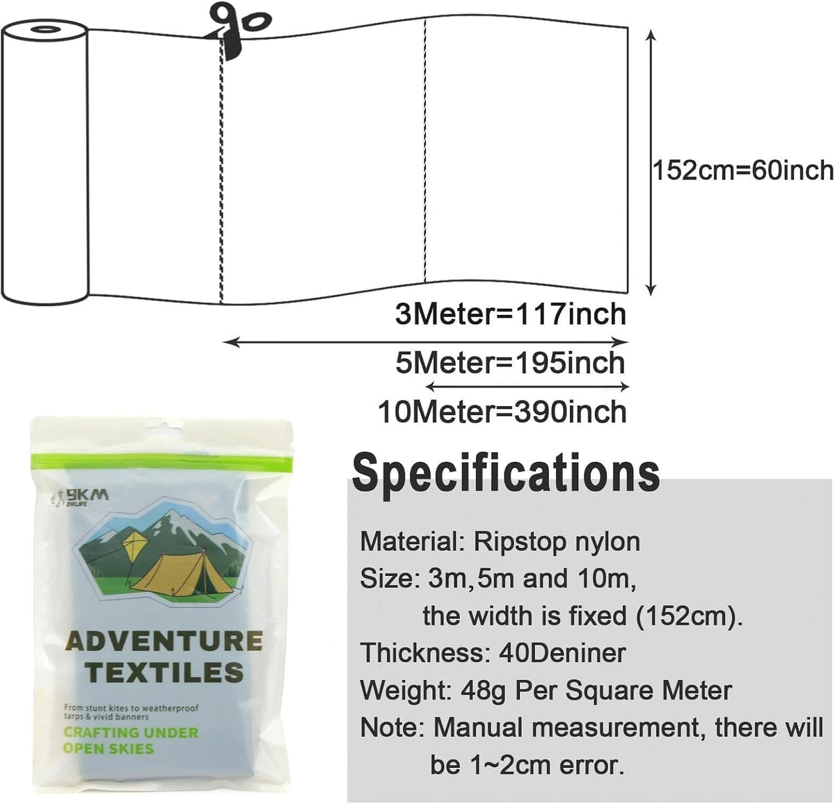 9KM DWLIFE Nylon Ripstop Fabric, 6 Color Set: 60x39 Inch - #08 Royal Blue / 3Meter: 60"x117" - image 2