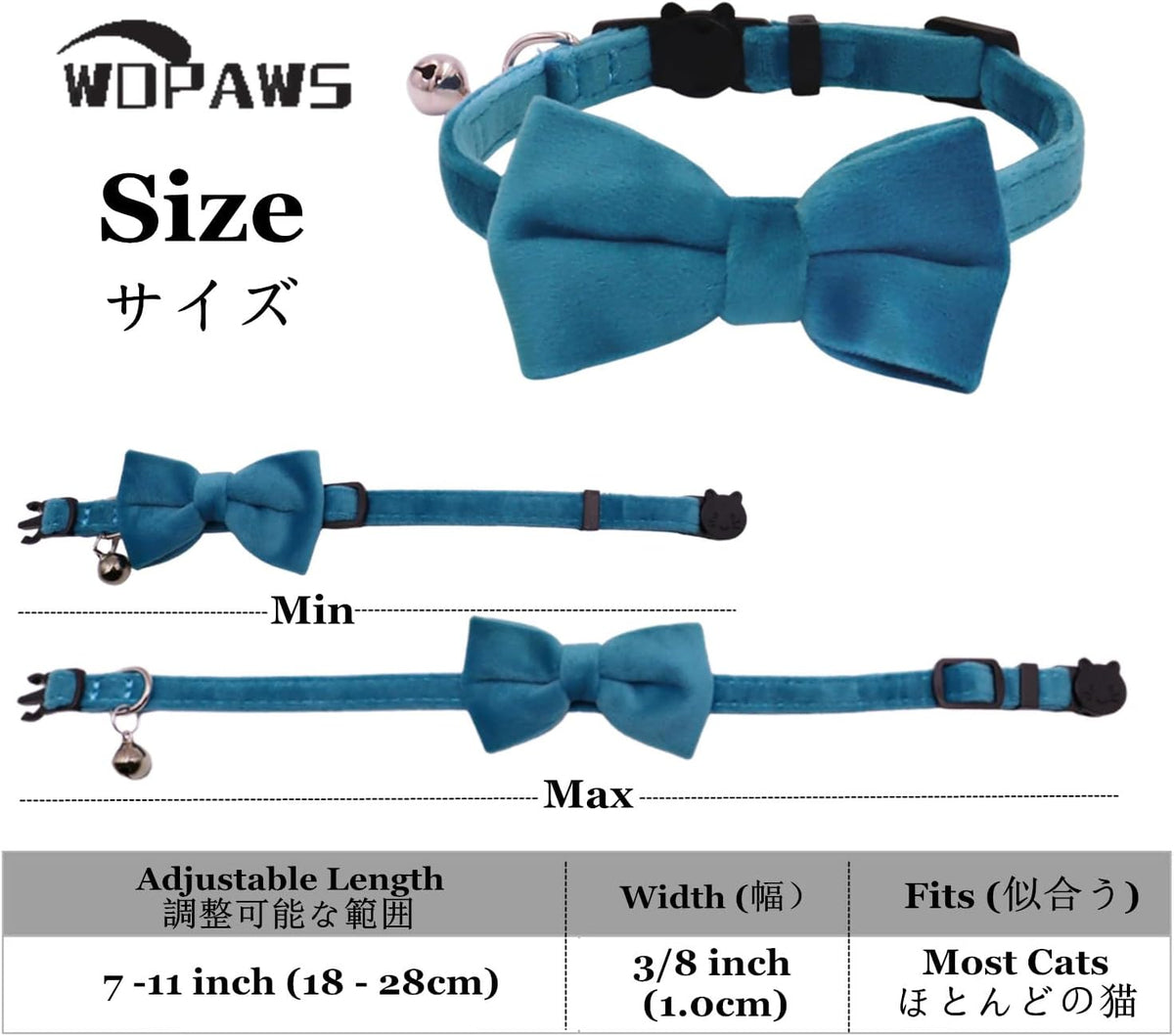 Cat Collar Breakaway with Bell and Removable Bow Tie Safety Buckle - Blue - image 2