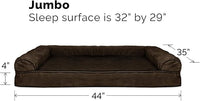 Furhaven Cooling Gel Dog Bed for Large Dogs w/ Removable Bolsters & Washable Cover, For Dogs Up to 95 lbs - Plush & Suede Sofa - Espresso, Jumbo/XL