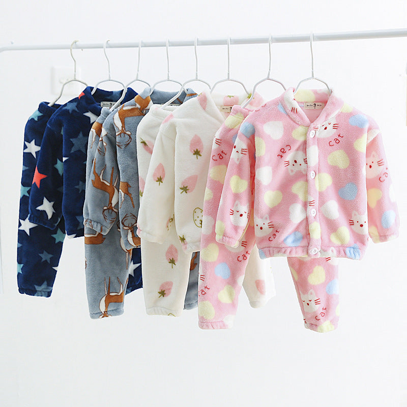 Kids' Fleece Pajama Set with Cartoon Print - # BAAA81810019