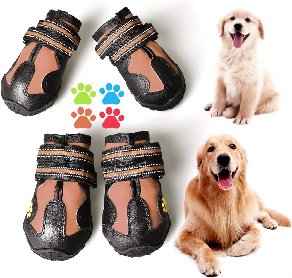 CovertSafe& Dog Boots & Paw Protectors Non-Slip Waterproof – Essentials for Dogs - Size 8: （3.3''x2.9'')(L*W) for 75-95 lbs / Brown
