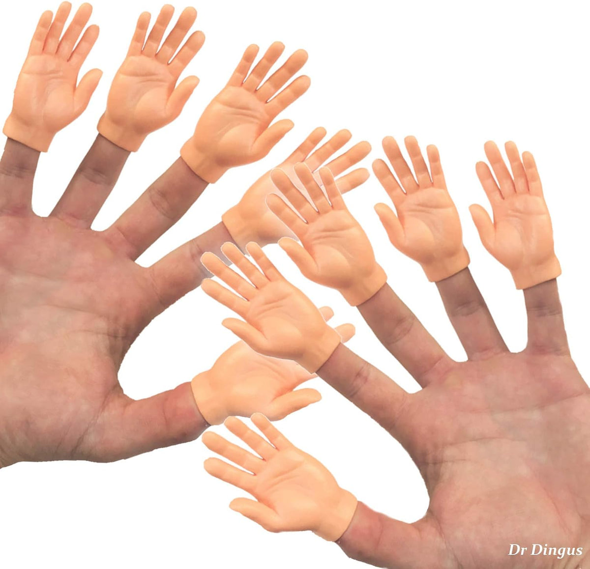 DR DINGUS Finger Hands Funny Gag Prank Gift – Fun for Kids & Family - 10 Hands (Zip Bag)